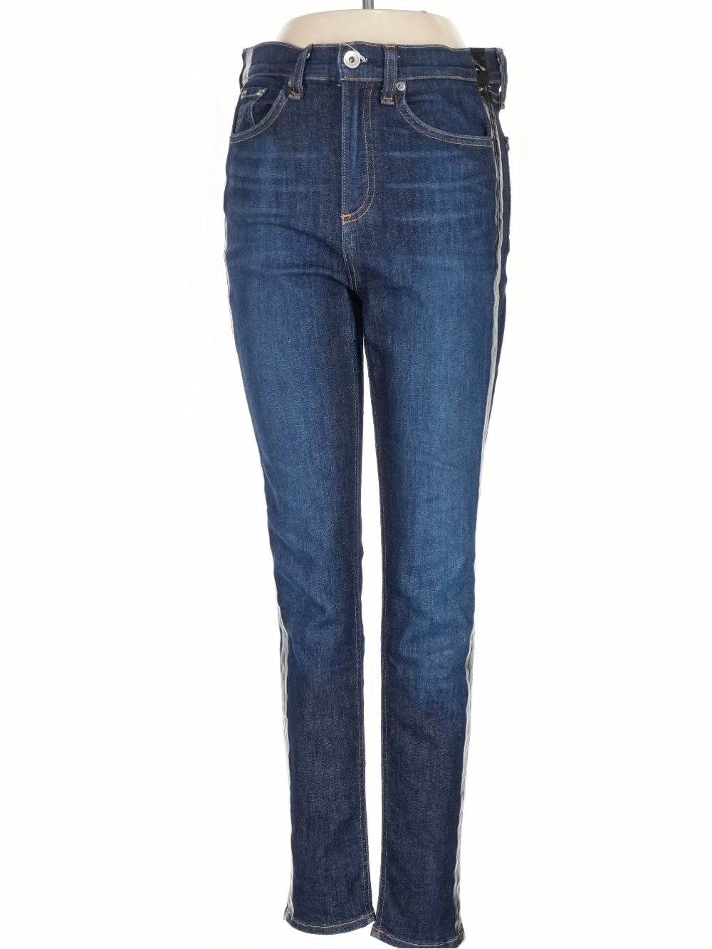 Rag & Bone Dark Blue Slim Straight Jeans with Side Stripe